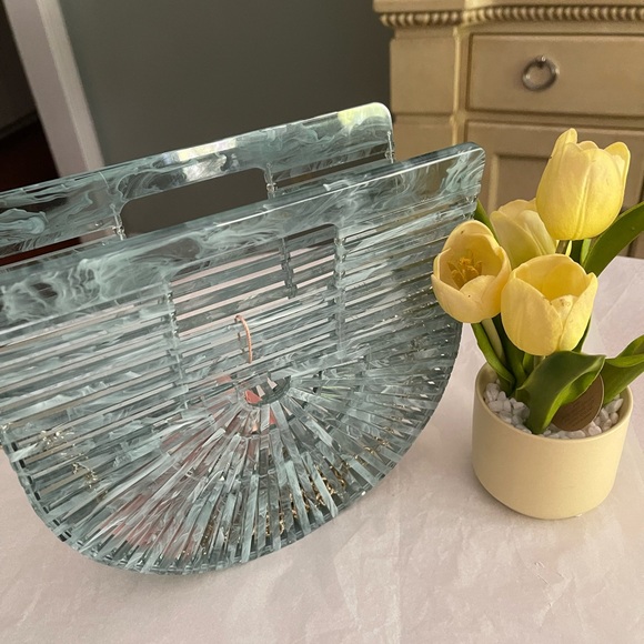 EASTER SALE! Cult Gaia 🔥 Blue Ark Mini Handbag Purse Box Clutch Top Handle Bag - Picture 7 of 10